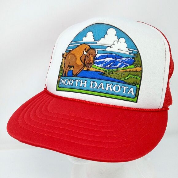 Vintage North Dakota Bison Nature Adjustable Snapback Mesh Trucker Hat Cap - Picture 1 of 7